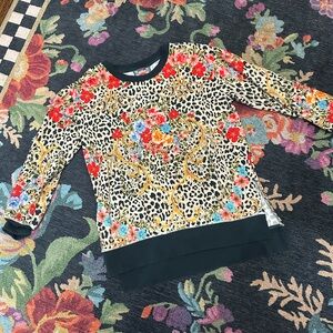 Johnny Was Multicolor Floral Leopard Sweatshirt